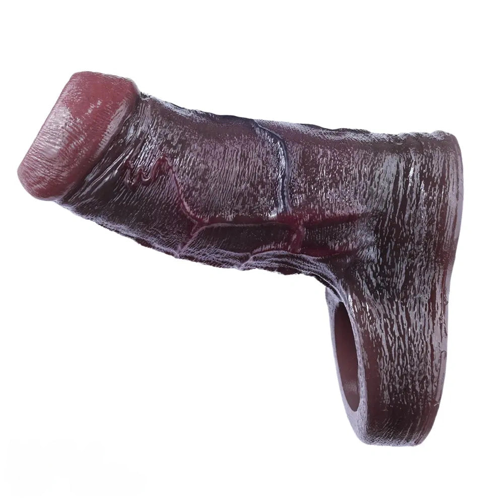4.13in 4.8in 6.42in Real Skin Platinum Silicone Dildo Sleeve With Testicle Ring