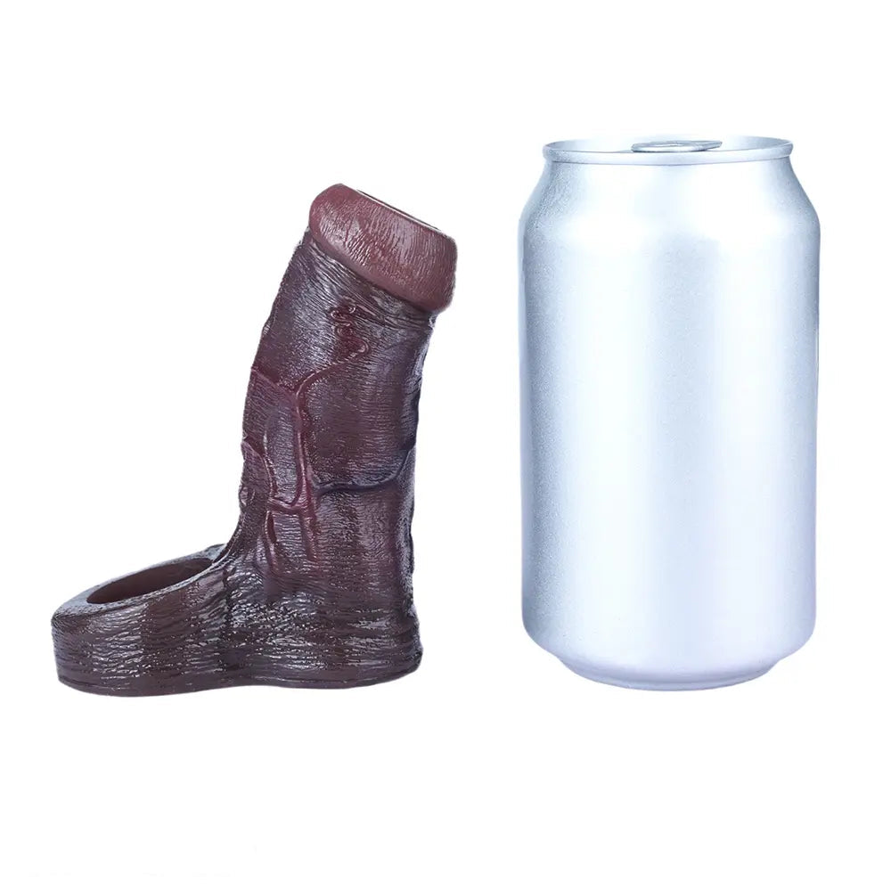 4.13in 4.8in 6.42in Real Skin Platinum Silicone Dildo Sleeve With Testicle Ring