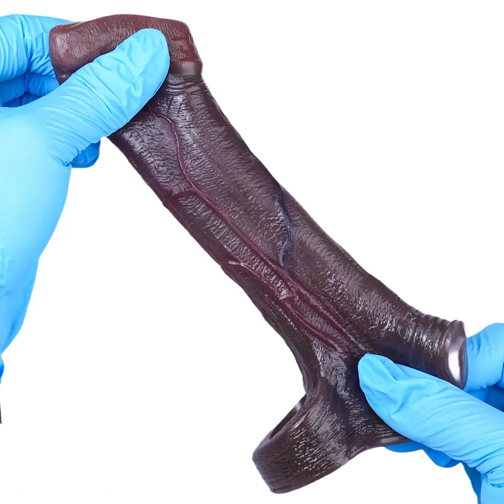 4.13in 4.8in 6.42in Real Skin Platinum Silicone Dildo Sleeve With Testicle Ring