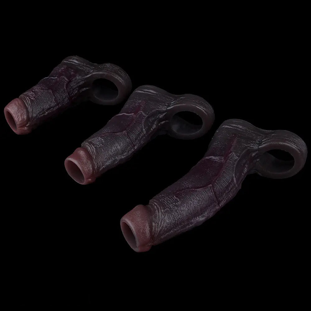 4.13in 4.8in 6.42in Real Skin Platinum Silicone Dildo Sleeve With Testicle Ring