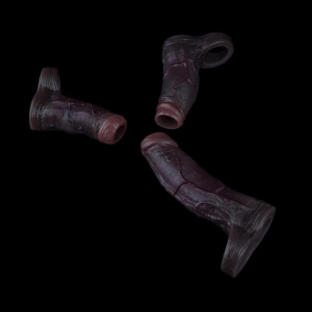 4.13in 4.8in 6.42in Real Skin Platinum Silicone Dildo Sleeve With Testicle Ring