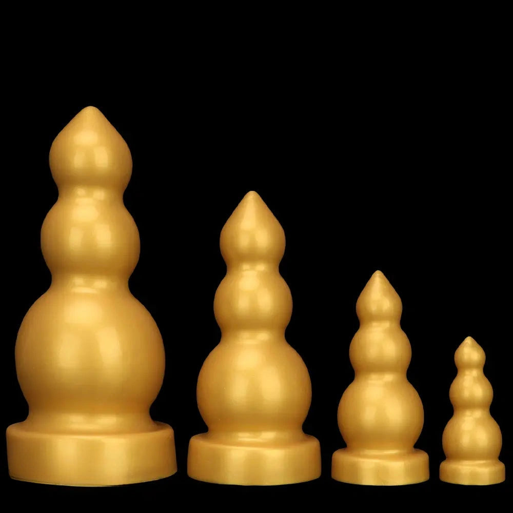 4.13in 5.91in 8.27in 10.63in Golden Silicone Gourd-shaped 3-beads Dildo