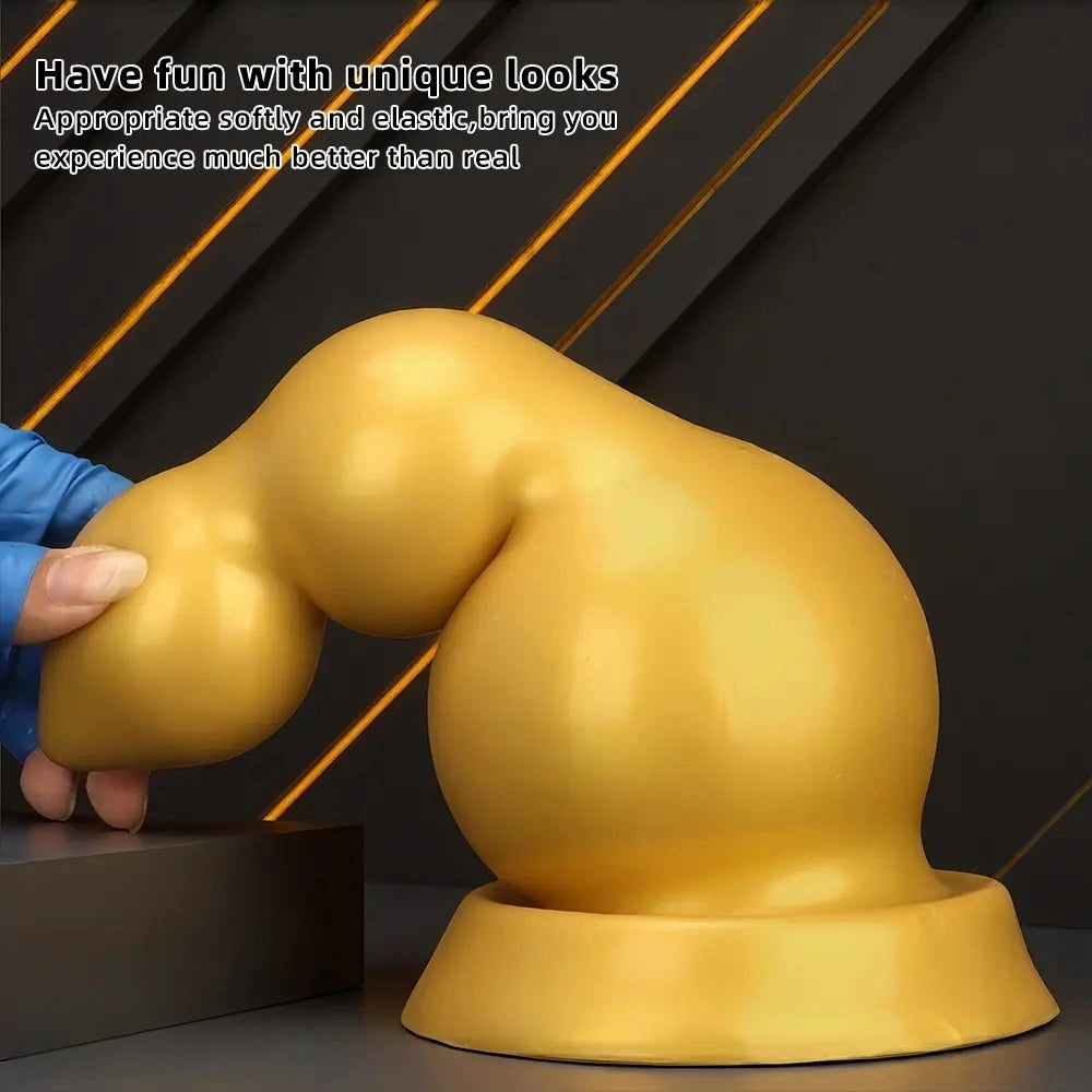 4.13in 5.91in 8.27in 10.63in Golden Silicone Gourd-shaped 3-beads Dildo