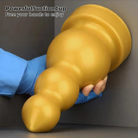 4.13in 5.91in 8.27in 10.63in Golden Silicone Gourd-shaped 3-beads Dildo