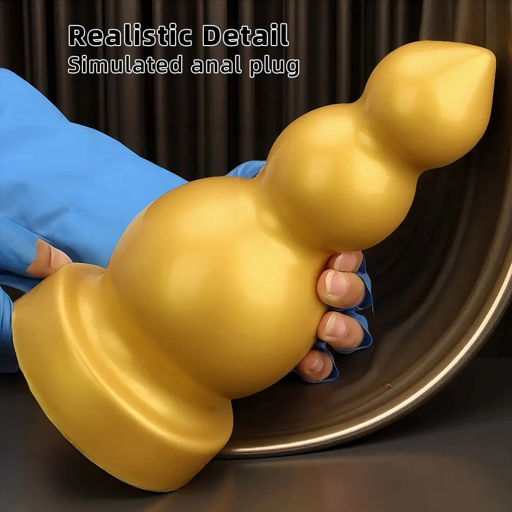 4.13in 5.91in 8.27in 10.63in Golden Silicone Gourd-shaped 3-beads Dildo