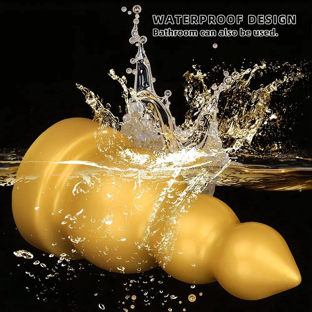 4.13in 5.91in 8.27in 10.63in Golden Silicone Gourd-shaped 3-beads Dildo