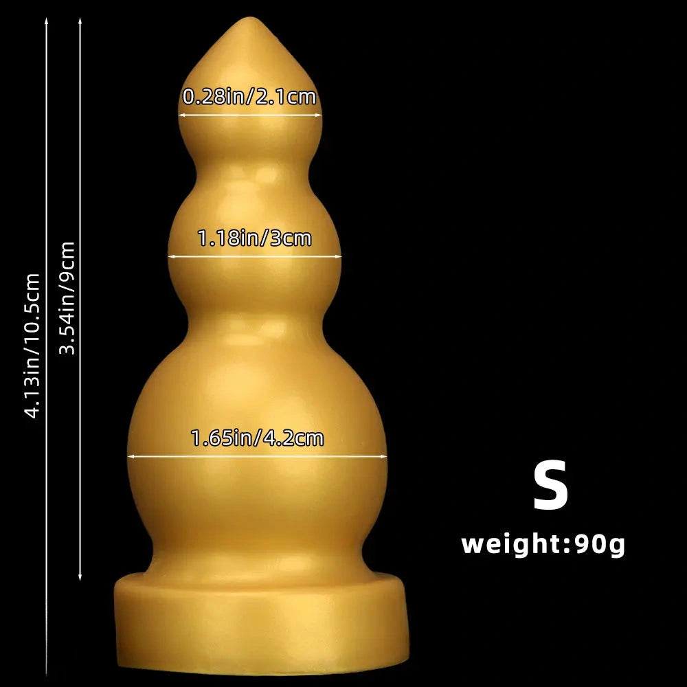 4.13in 5.91in 8.27in 10.63in Golden Silicone Gourd-shaped 3-beads Dildo