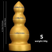 4.13in 5.91in 8.27in 10.63in Golden Silicone Gourd-shaped 3-beads Dildo