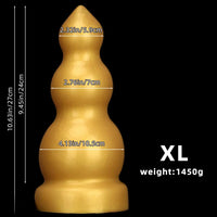 4.13in 5.91in 8.27in 10.63in Golden Silicone Gourd-shaped 3-beads Dildo