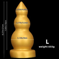 4.13in 5.91in 8.27in 10.63in Golden Silicone Gourd-shaped 3-beads Dildo