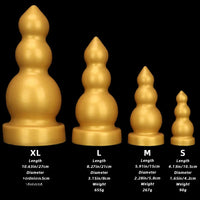 4.13in 5.91in 8.27in 10.63in Golden Silicone Gourd-shaped 3-beads Dildo