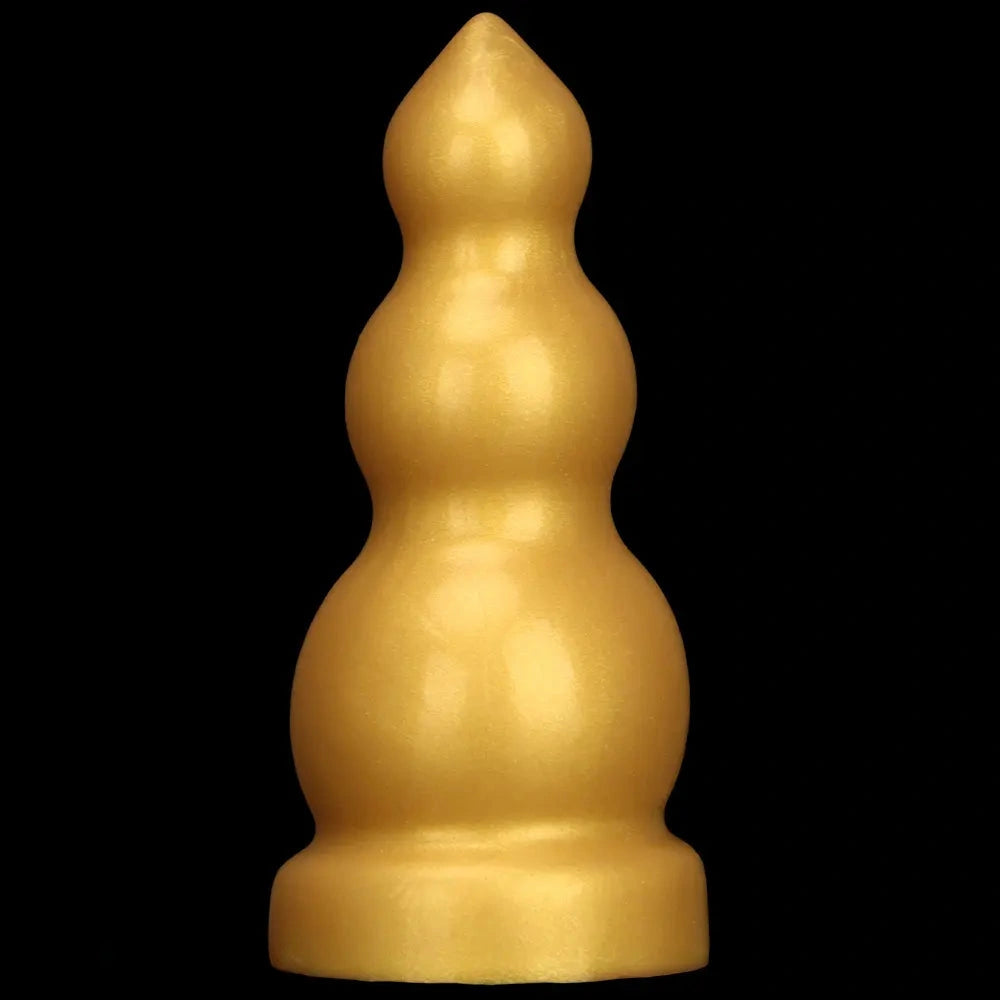 4.13in 5.91in 8.27in 10.63in Golden Silicone Gourd-shaped 3-beads Dildo