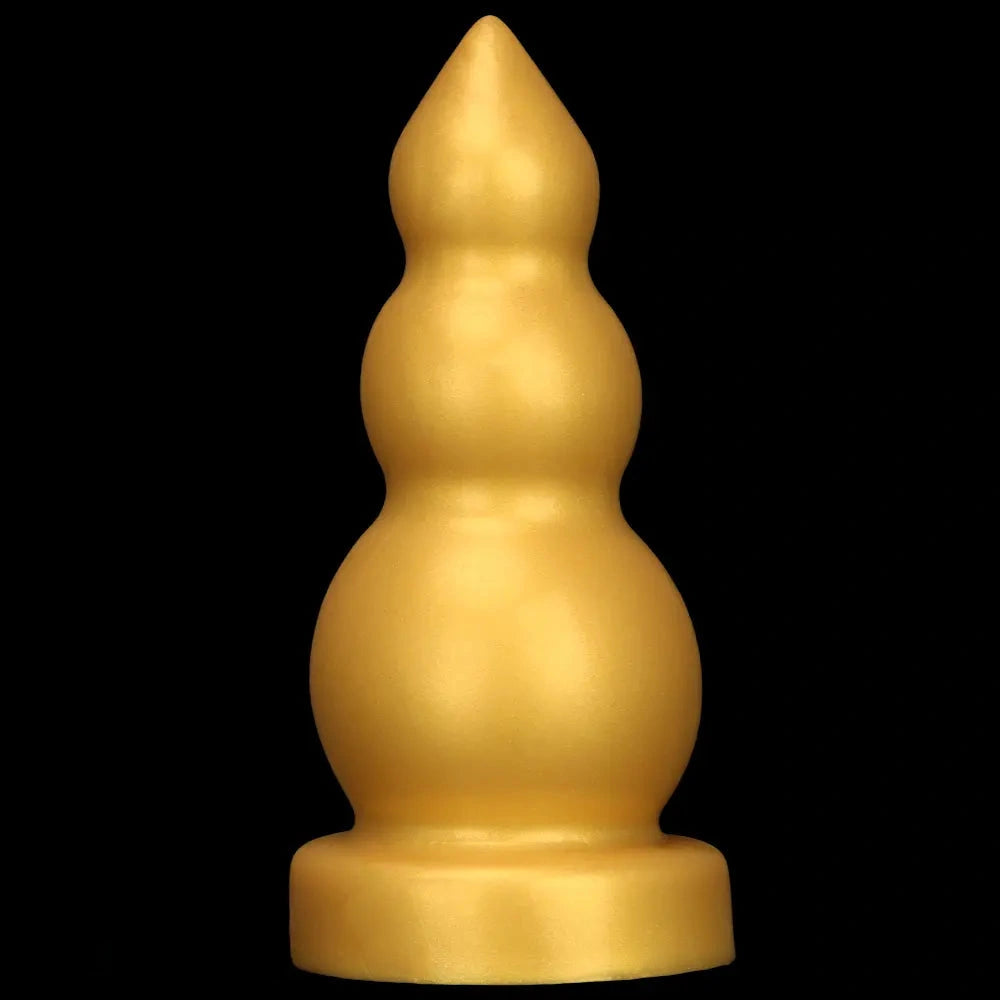 4.13in 5.91in 8.27in 10.63in Golden Silicone Gourd-shaped 3-beads Dildo