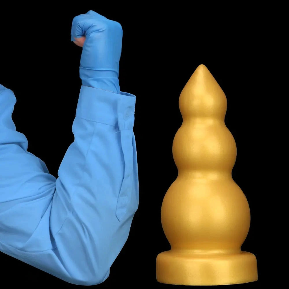 4.13in 5.91in 8.27in 10.63in Golden Silicone Gourd-shaped 3-beads Dildo