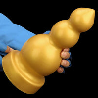 4.13in 5.91in 8.27in 10.63in Golden Silicone Gourd-shaped 3-beads Dildo