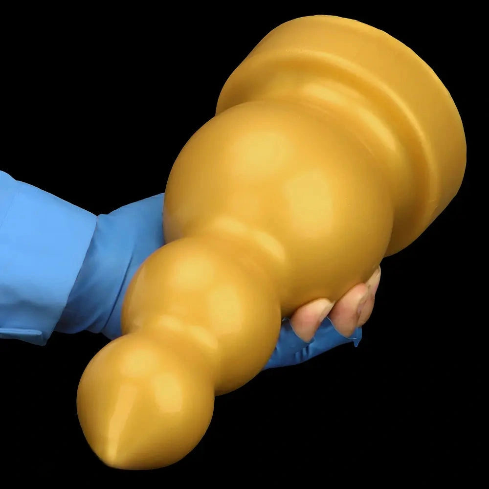4.13in 5.91in 8.27in 10.63in Golden Silicone Gourd-shaped 3-beads Dildo