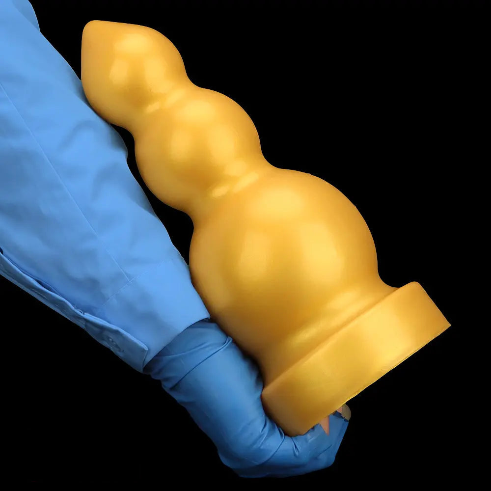 4.13in 5.91in 8.27in 10.63in Golden Silicone Gourd-shaped 3-beads Dildo