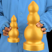 4.13in 5.91in 8.27in 10.63in Golden Silicone Gourd-shaped 3-beads Dildo