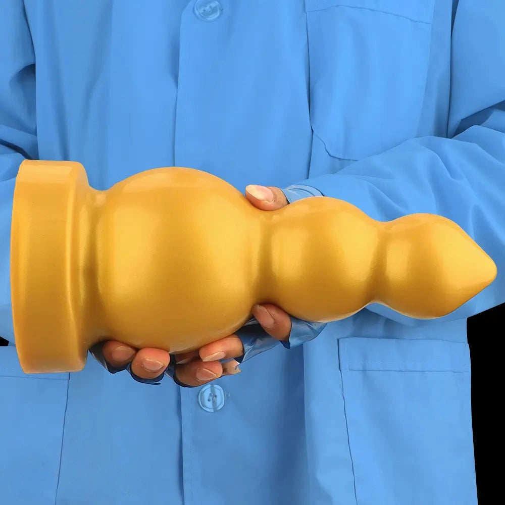 4.13in 5.91in 8.27in 10.63in Golden Silicone Gourd-shaped 3-beads Dildo