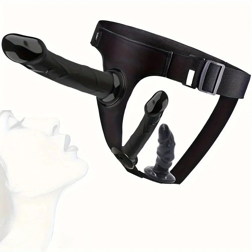 4.13in 5.9in 7.1in Three Detachable Realistic Strap on Dildos with Harness Belt