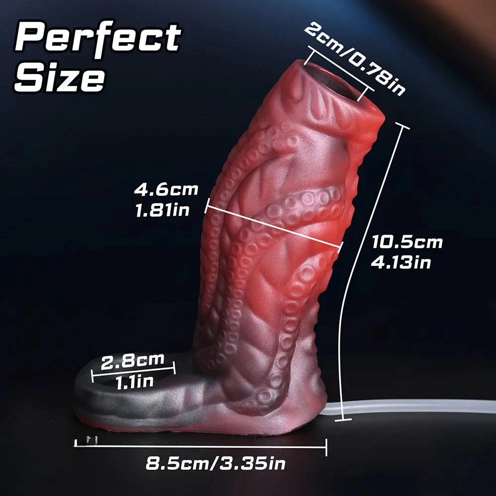 4.13in Squirting Tentacle Monster Dildo Sleeve Penis Ring Prevent Dislodgement