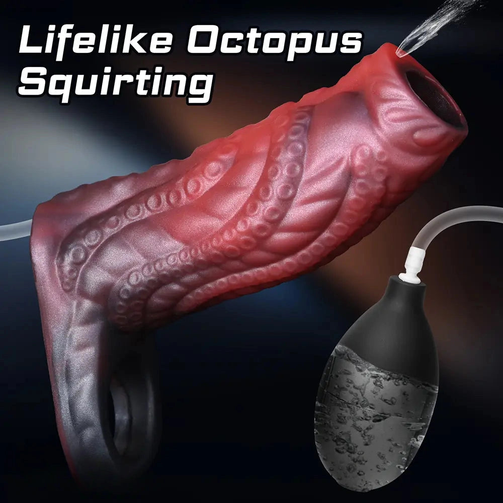 4.13in Squirting Tentacle Monster Dildo Sleeve Penis Ring Prevent Dislodgement