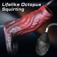 4.13in Squirting Tentacle Monster Dildo Sleeve Penis Ring Prevent Dislodgement