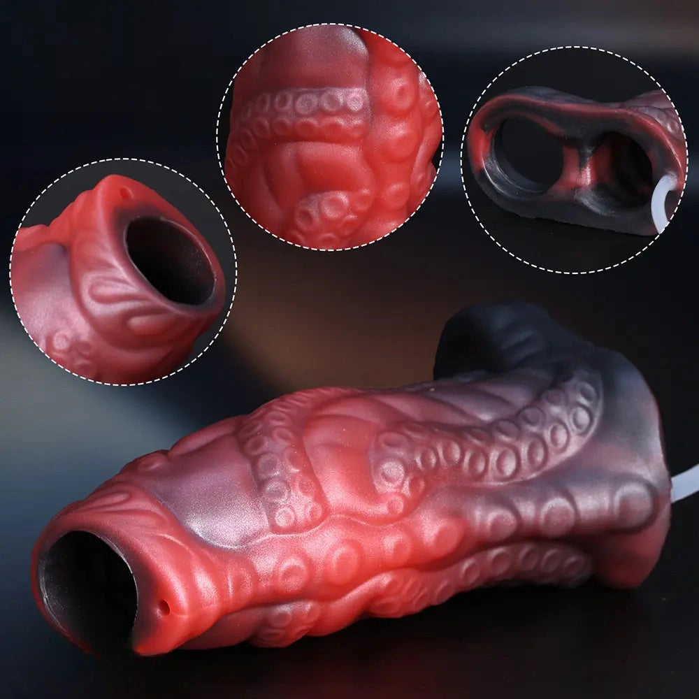 4.13in Squirting Tentacle Monster Dildo Sleeve Penis Ring Prevent Dislodgement
