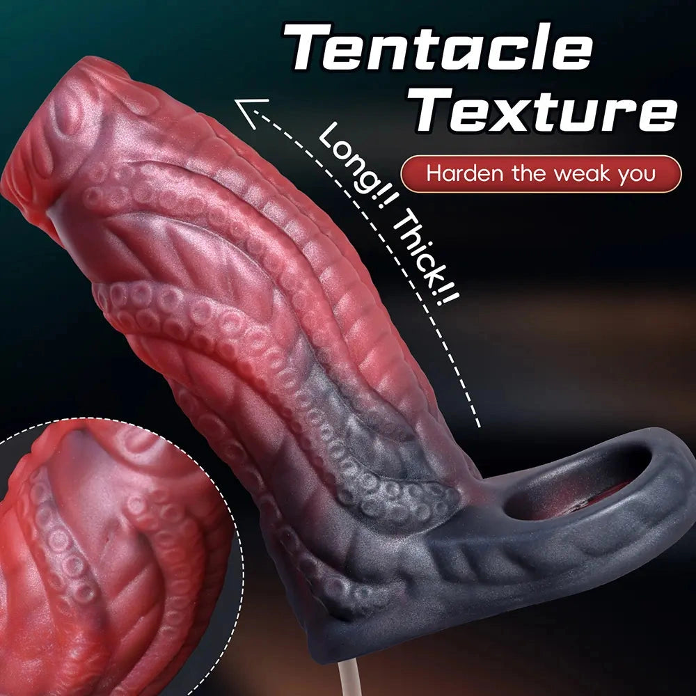 4.13in Squirting Tentacle Monster Dildo Sleeve Penis Ring Prevent Dislodgement