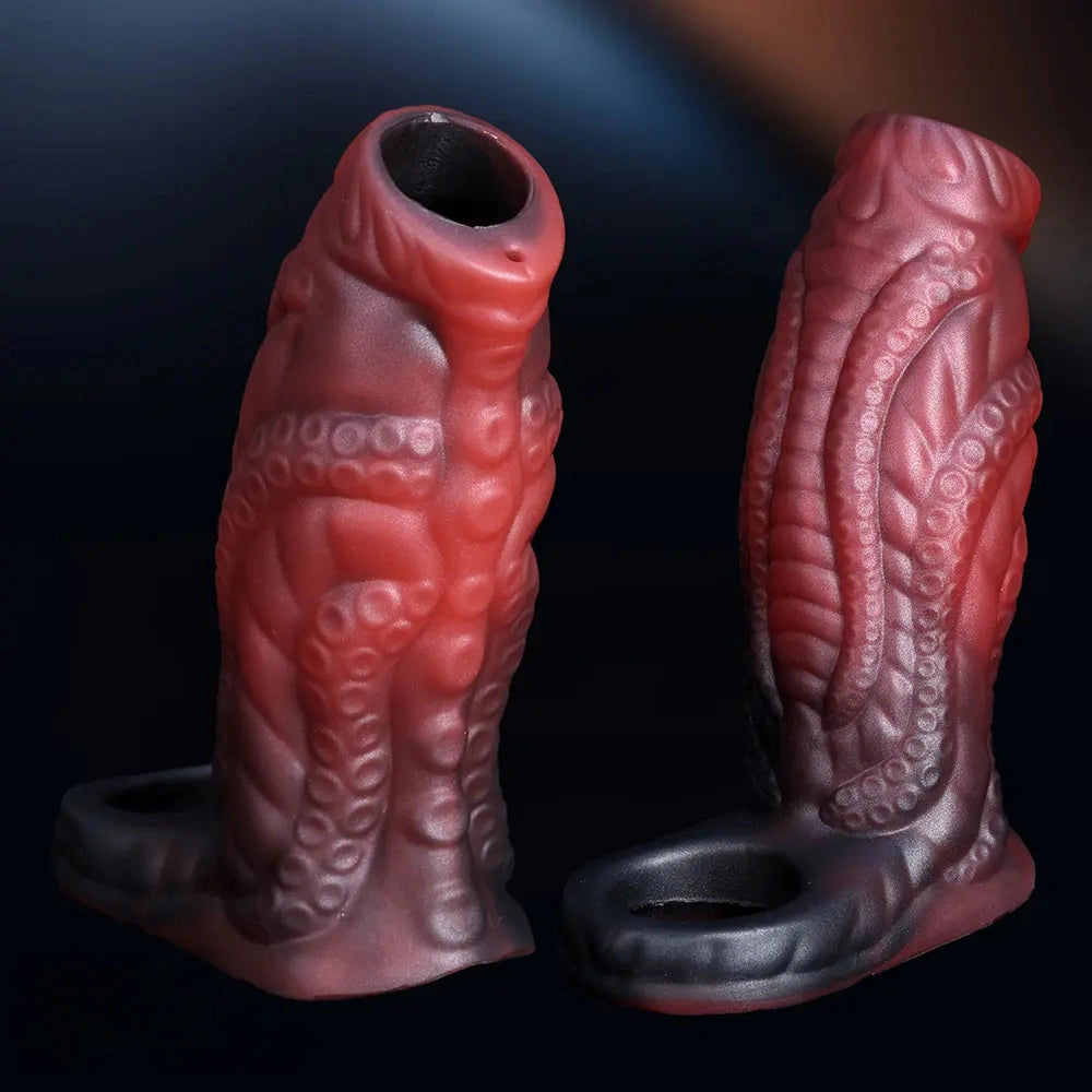 4.13in Squirting Tentacle Monster Dildo Sleeve Penis Ring Prevent Dislodgement