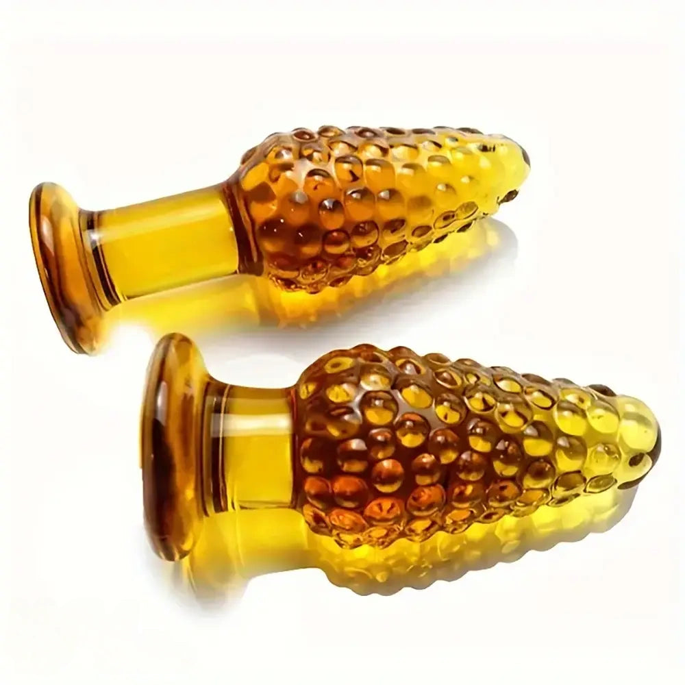 4.1in 4.5in Golden Glass Anal Plug Granular Floating Spiked Small Dildo