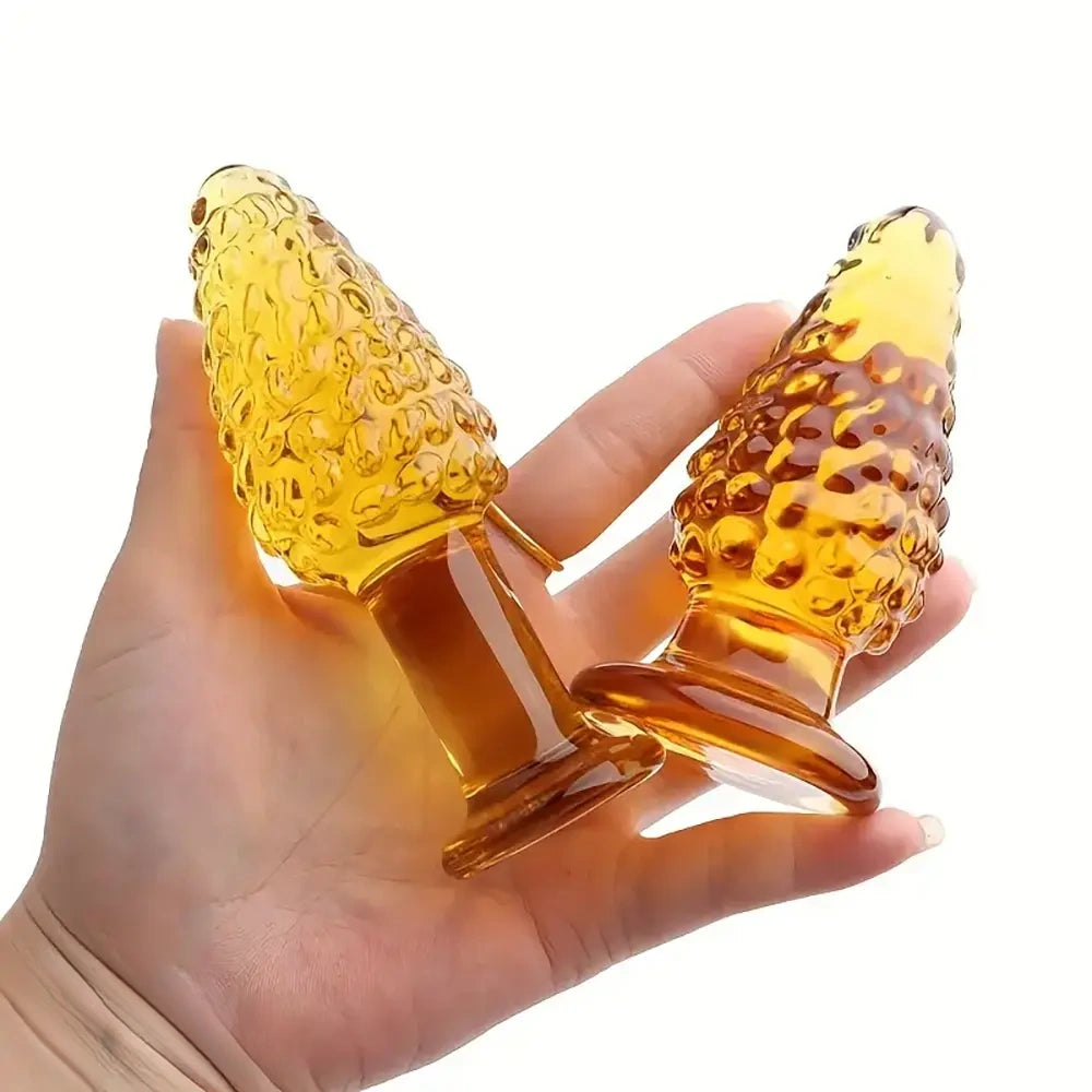 4.1in 4.5in Golden Glass Anal Plug Granular Floating Spiked Small Dildo