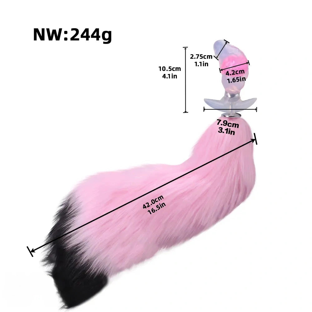 4.1in Fox Tail Wear Anchor Silicone Dildo Butt Plug For BDSM Role Sex Play