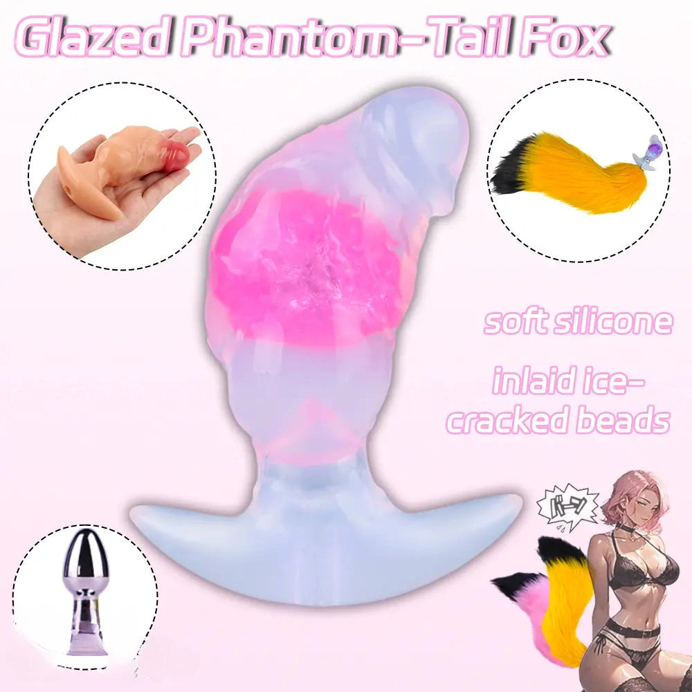 4.1in Fox Tail Wear Anchor Silicone Dildo Butt Plug For BDSM Role Sex Play