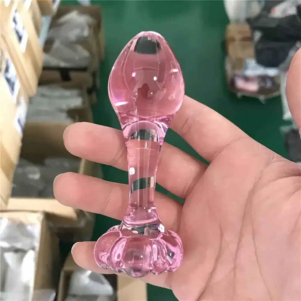 4.1in Small BDSM Glass Flower Bottom Dildo For Women Men Sex Toy