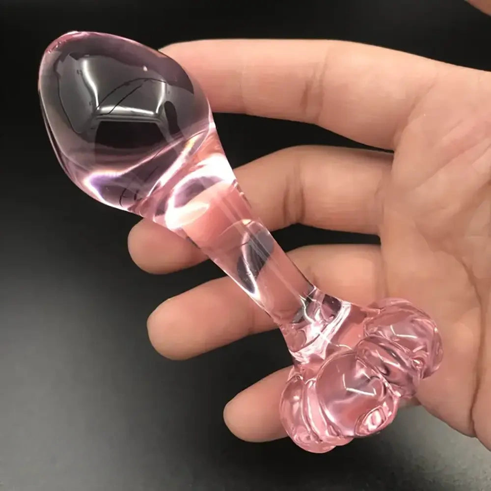 4.1in Small BDSM Glass Flower Bottom Dildo For Women Men Sex Toy