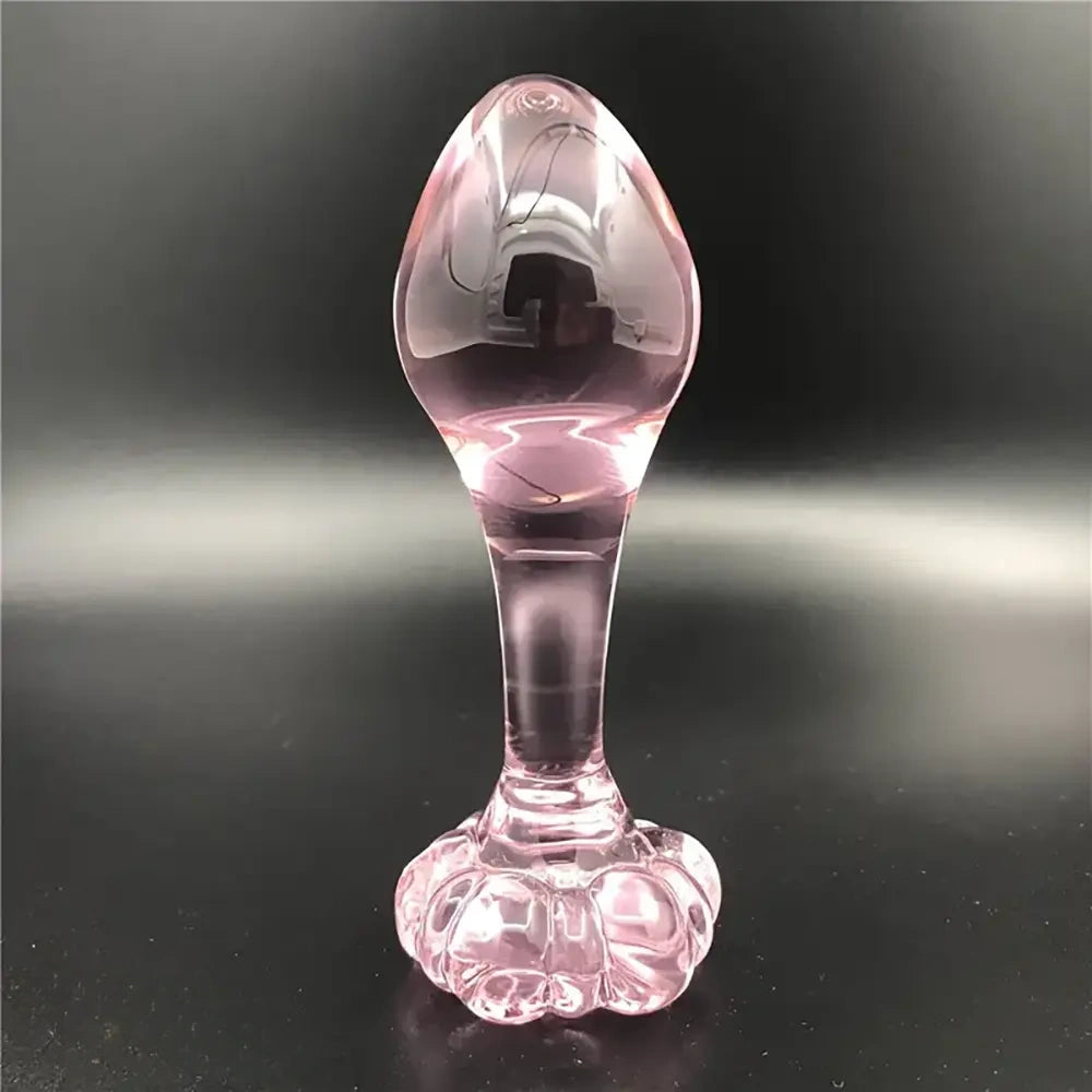 4.1in Small BDSM Glass Flower Bottom Dildo For Women Men Sex Toy