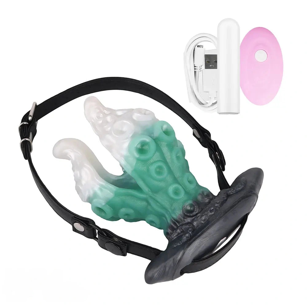 4.25in 5.15in 6.22in Fantasy Anchor Strap on Vibrating Mouth Gag Tentacle Dildo