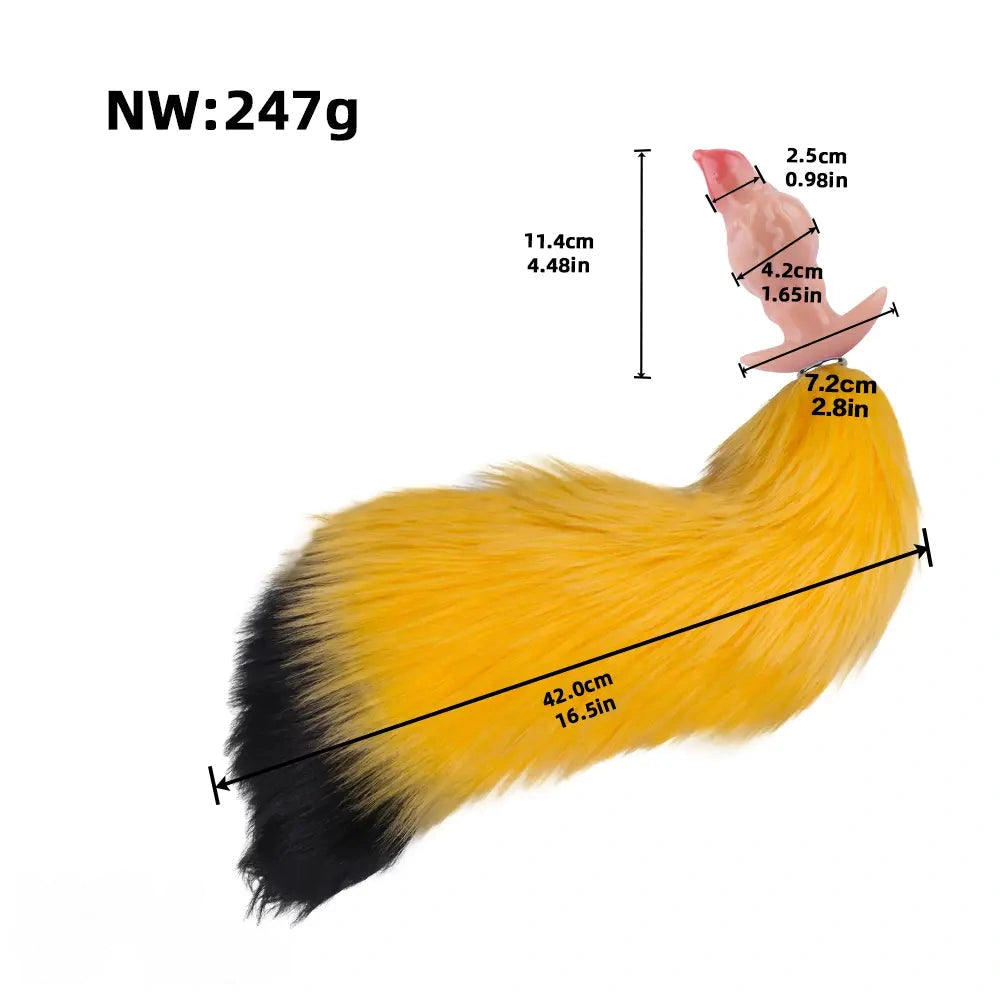 4.48in Fox Tail Wear Anchor Fantasy Dildo Butt Plug For BDSM Role Play