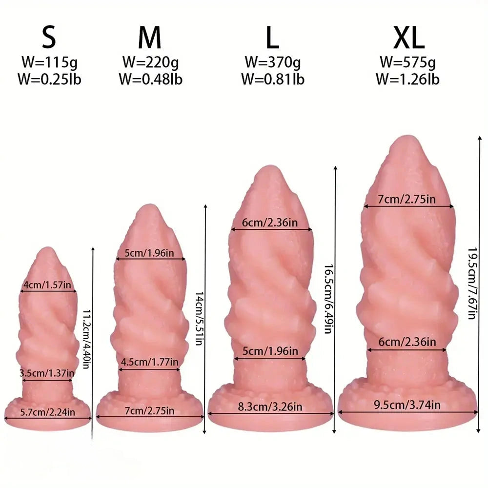 4.4in 5.51in 6.49in 7.67in PVC Anal Plug Fantasy Spiral Dildo With Suction Cup