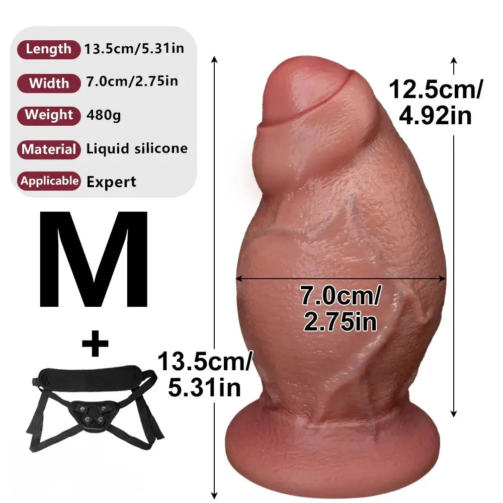 4.52in 5.31in 6.49in Realistic Strap on Thick Uncut Real Touch Soft Dildo