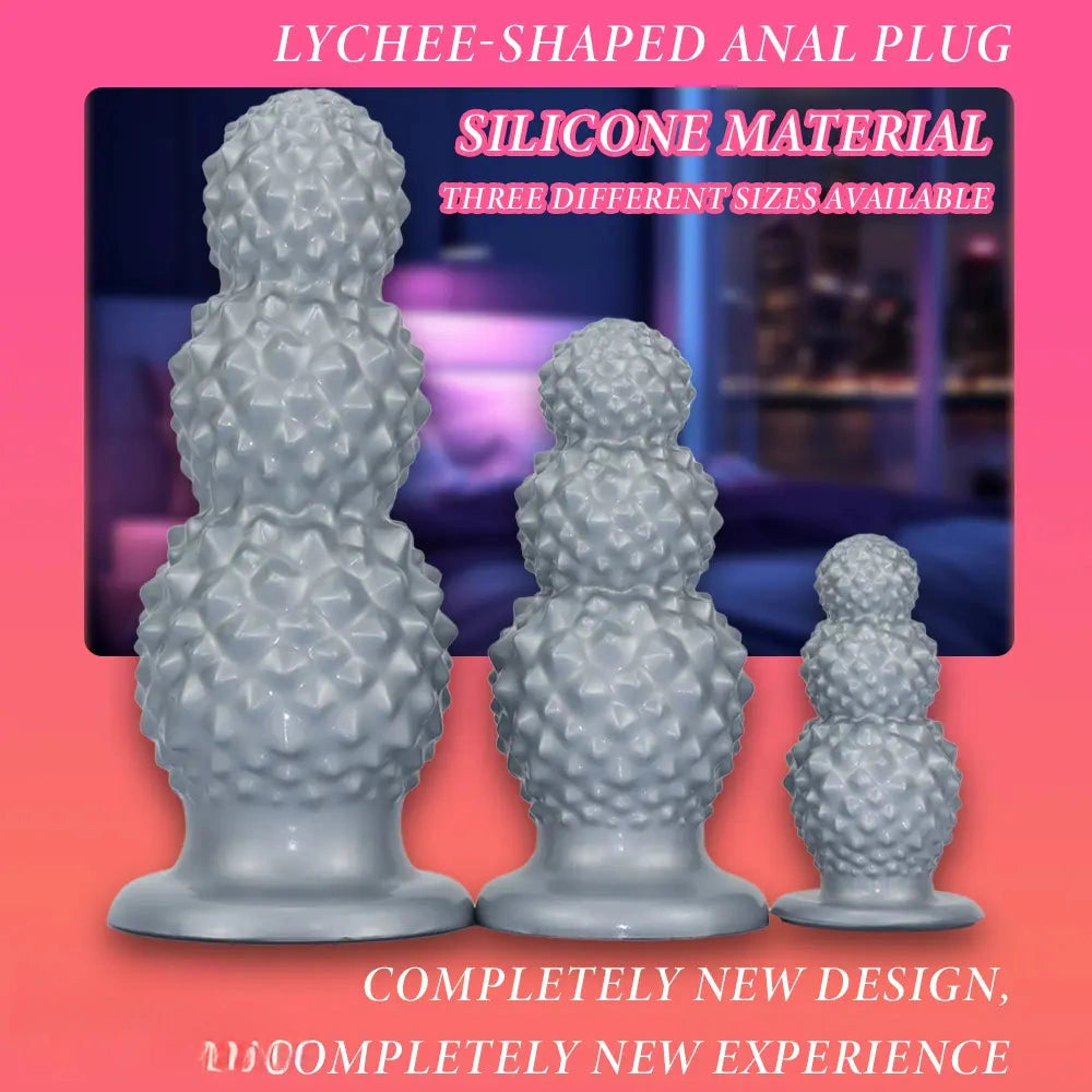 4.52in 6.73in 9.44in Lychee Shape Silicone Soft Butt Plug Dildo Penis Cock Toy