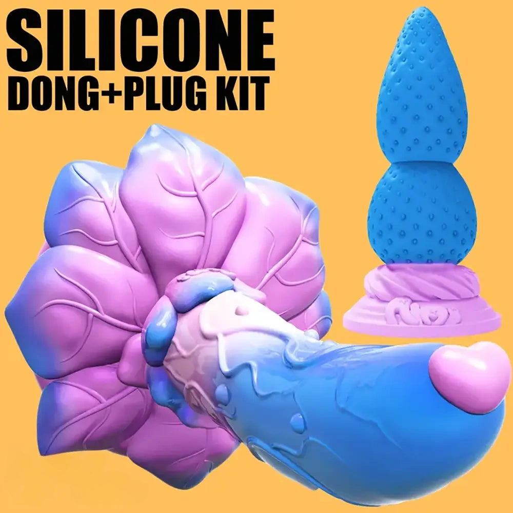 4.5in 7.08in 2pcs Set Soft Silicone Adult Women Butt Plug Rose Dildo