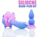 4.5in 7.08in 2pcs Set Soft Silicone Adult Women Butt Plug Rose Dildo