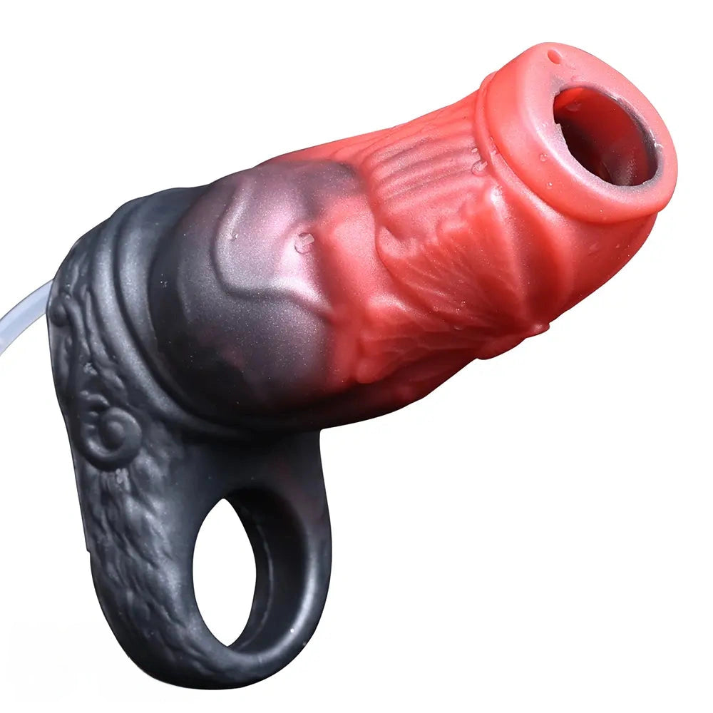 4.64in Water Spraying Squirting Monster Knot Dildo Sleeve Stretchy Penis Ring