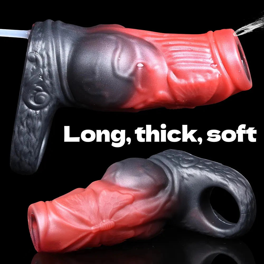4.64in Water Spraying Squirting Monster Knot Dildo Sleeve Stretchy Penis Ring