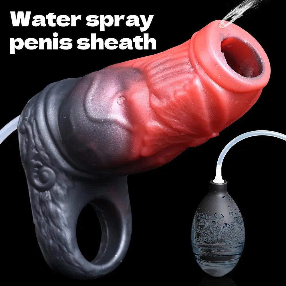 4.64in Water Spraying Squirting Monster Knot Dildo Sleeve Stretchy Penis Ring