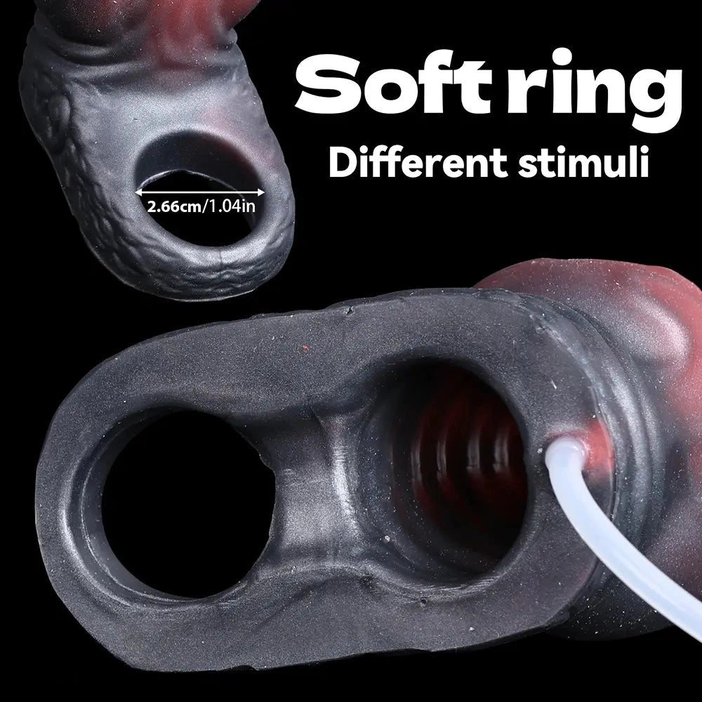 4.64in Water Spraying Squirting Monster Knot Dildo Sleeve Stretchy Penis Ring