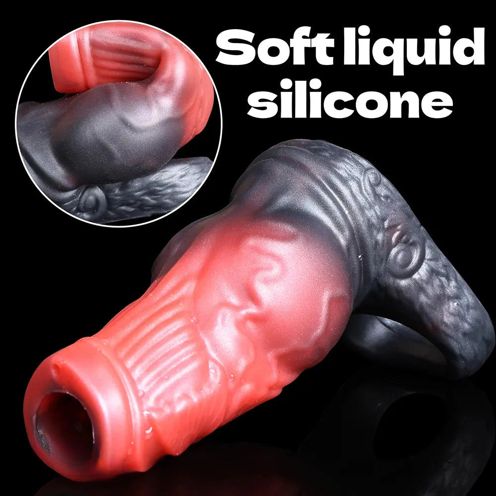 4.64in Water Spraying Squirting Monster Knot Dildo Sleeve Stretchy Penis Ring