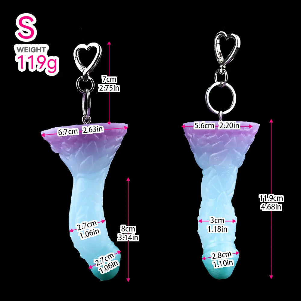 4.68in 5.9in 7.16in 8.26in Fantasy Spiked Monster Silicone Dildo With Key Chain